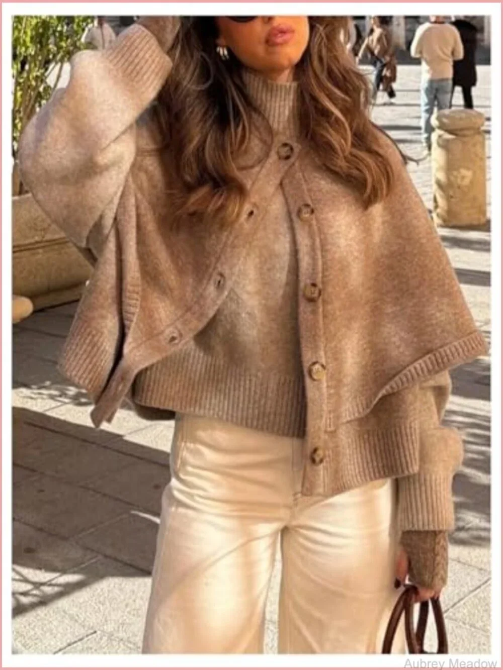 Womens Poncho Sweater Cape Cardigan Button Down Knit Outerwear Trendy